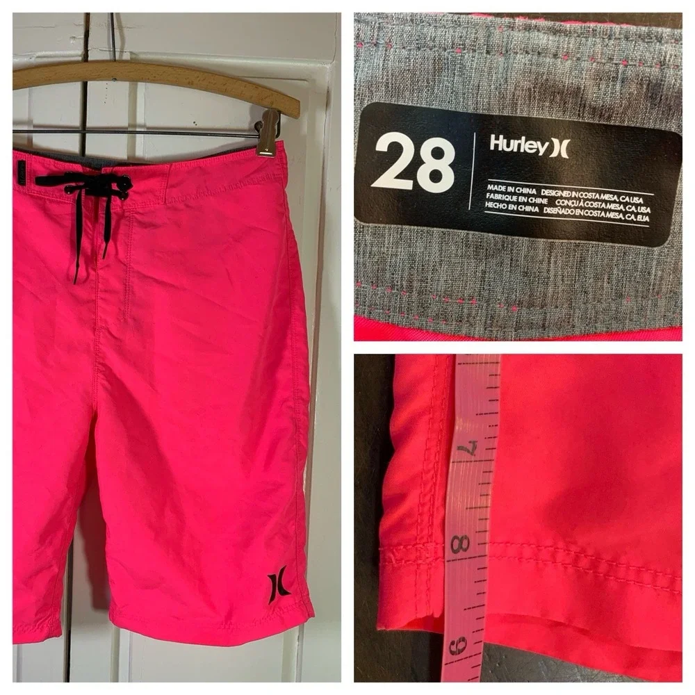 Hurley Board Shorts Swim Trunks Bright Pink Mens Sz 28 Lace Recycled Beachy Pool